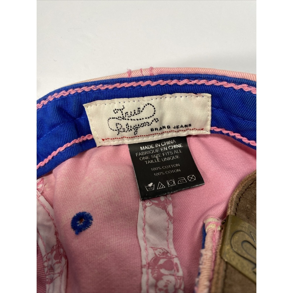 True Religion Pink Distressed Faded Adjustable Hat Cap Horseshoe - Picture 7 of 8